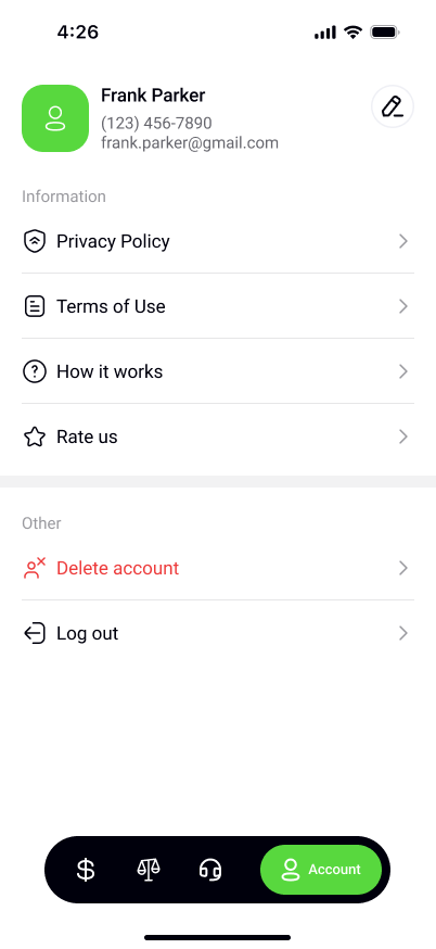 Account and settings